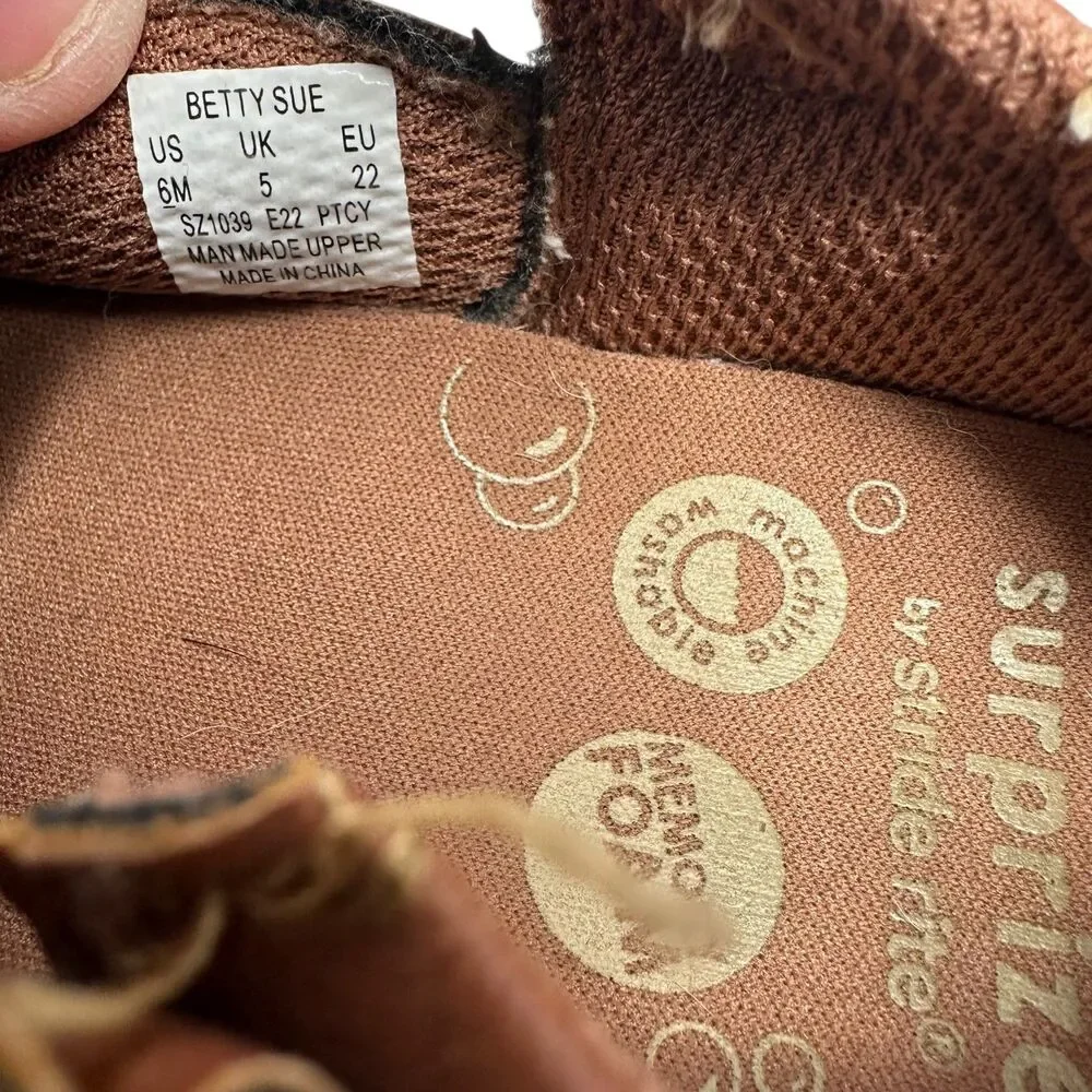 Stride Rite Brown Betty Sue Pleather Machine Washable‎ Mary Janes Hook & Loop 6M
